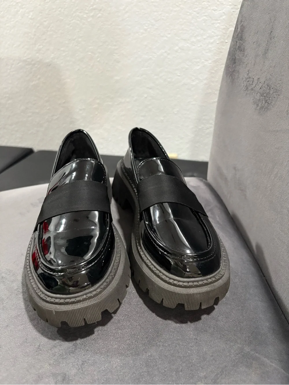 SHEIN Black Patent Chunky Loafers